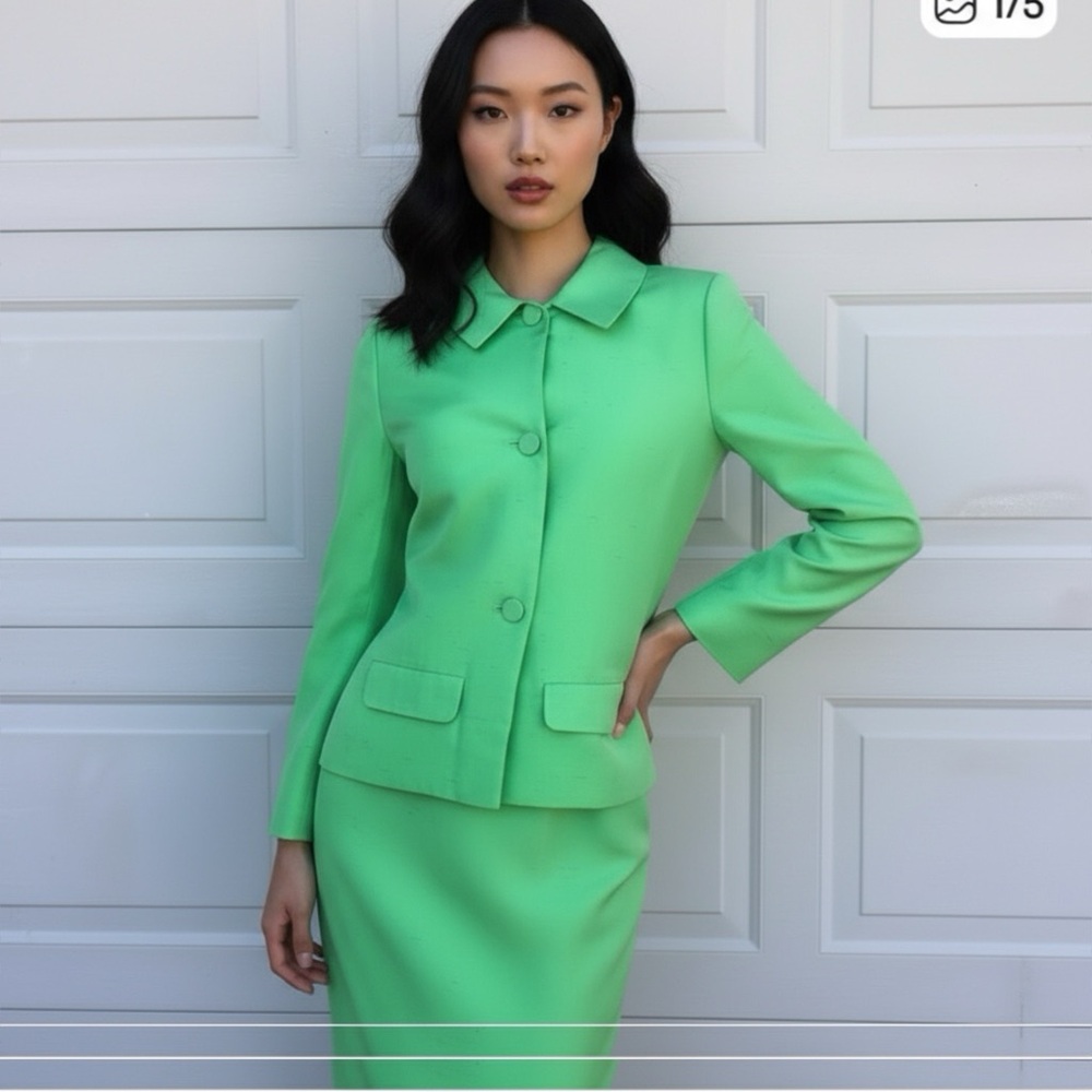 VINTAGE INES DE LA FRESSANGE GREEN PENCIL SUIT XS